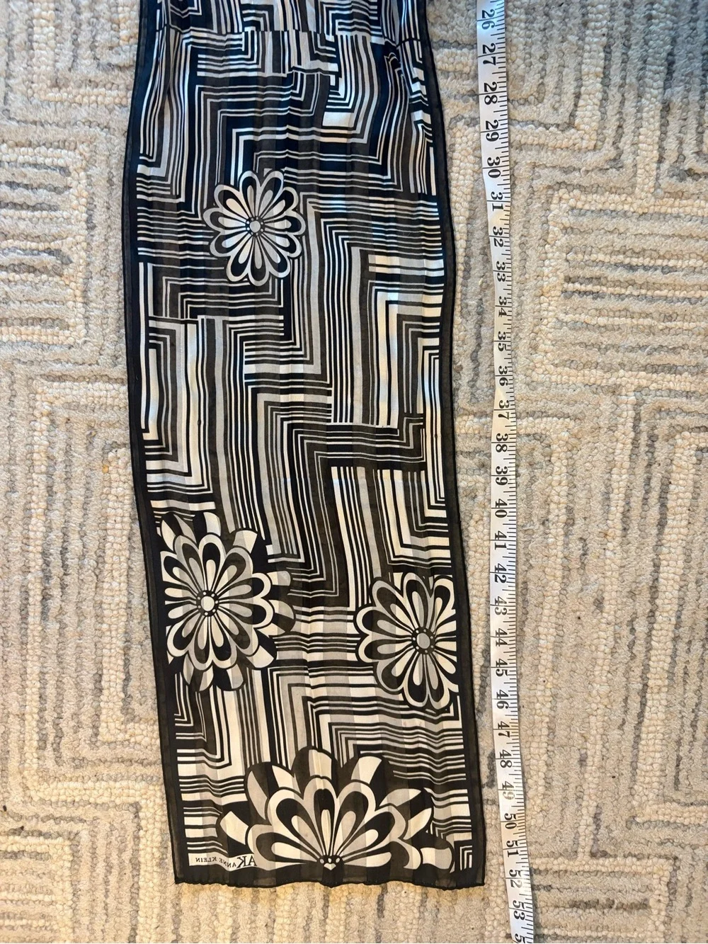 Anne Klein Silk Black &White Floral Graphic Scarf
